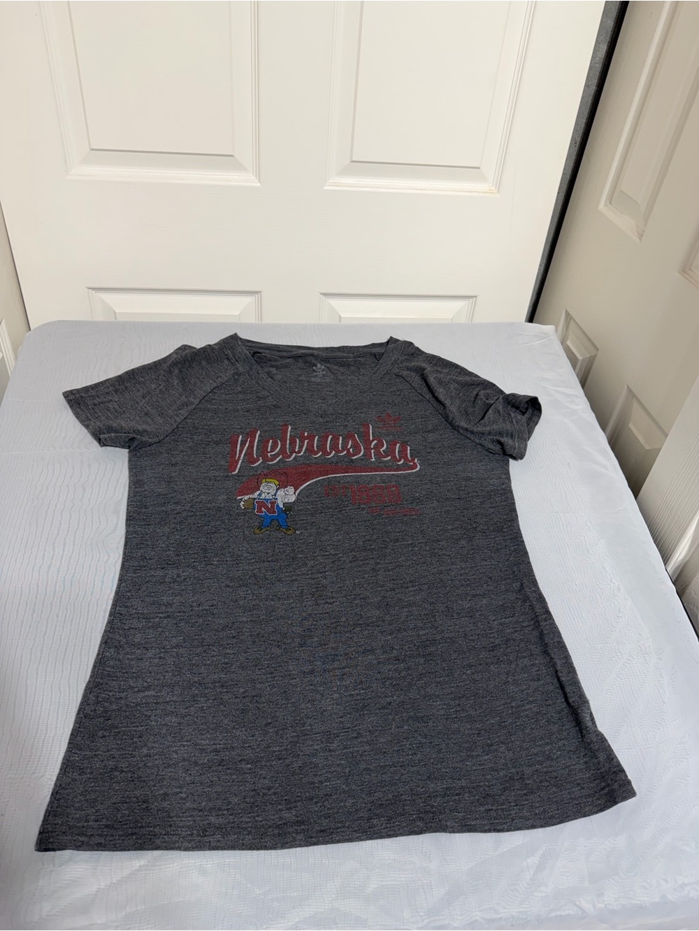 Adidas Heather Gray V-Neck Nebraska Huskers T-Shirt